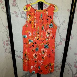 Liz Claiborne Floral Coral Pleated Dress